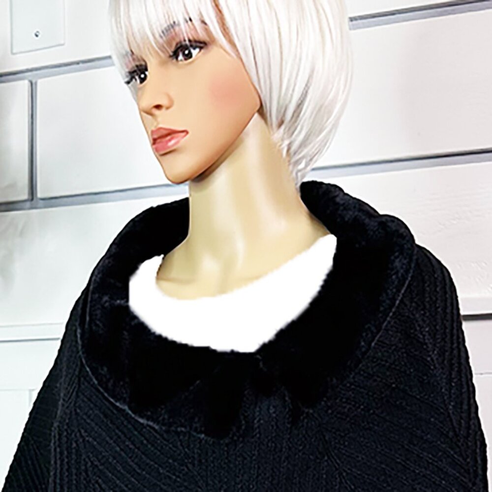 So Classy Black Sweater Poncho with Faux Fur Collar Borderline bourgeois!   L/XL